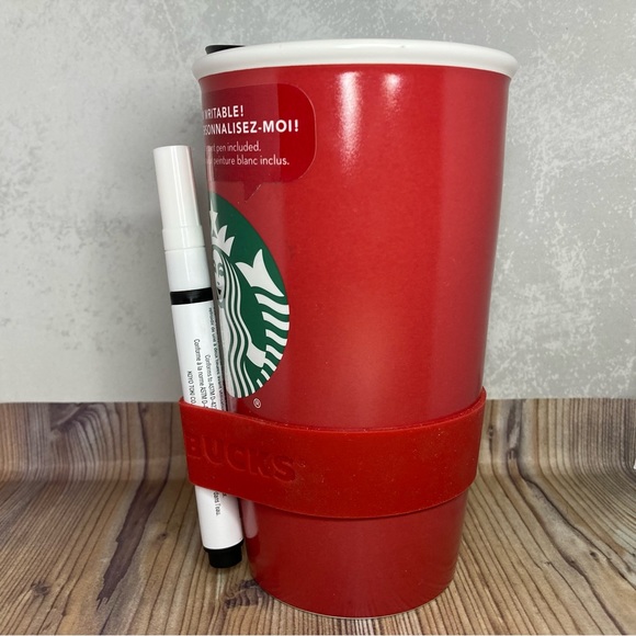 NEW Starbucks Red Cup Writable DIY custom Travel Mug 12oz. + white chalk pen - Picture 2 of 4